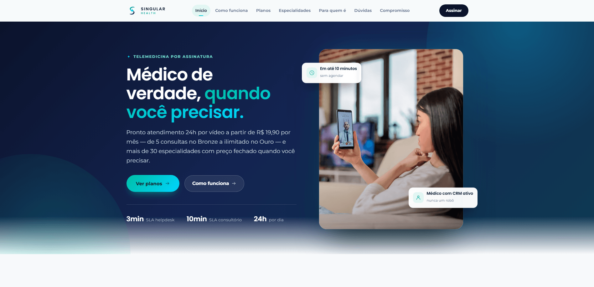 Site da Singular Health, feito por nós